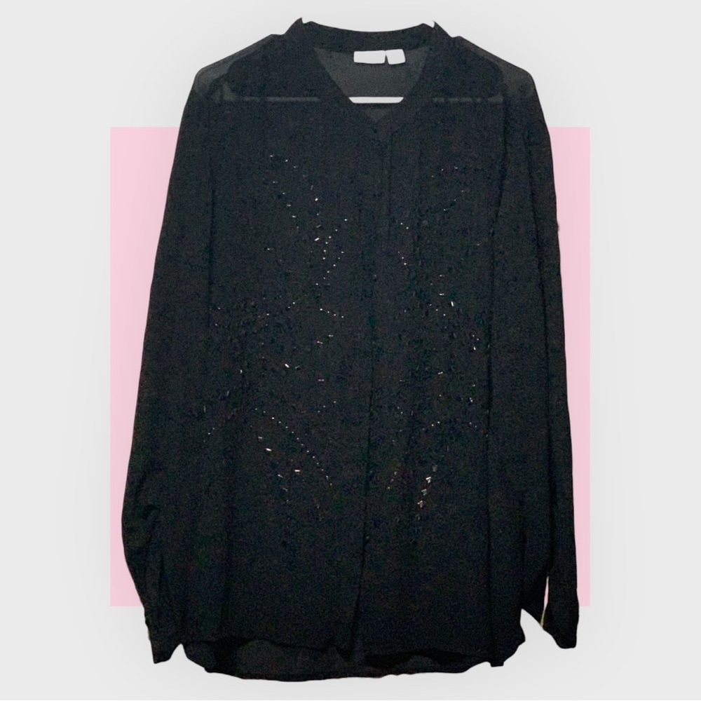 Black/metal sheer top